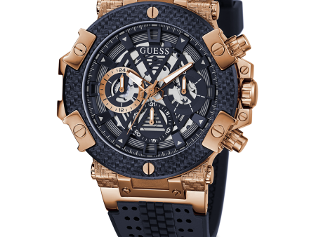 GUESS Mens Navy Rose Gold Tone Multi-function Watch Fashion