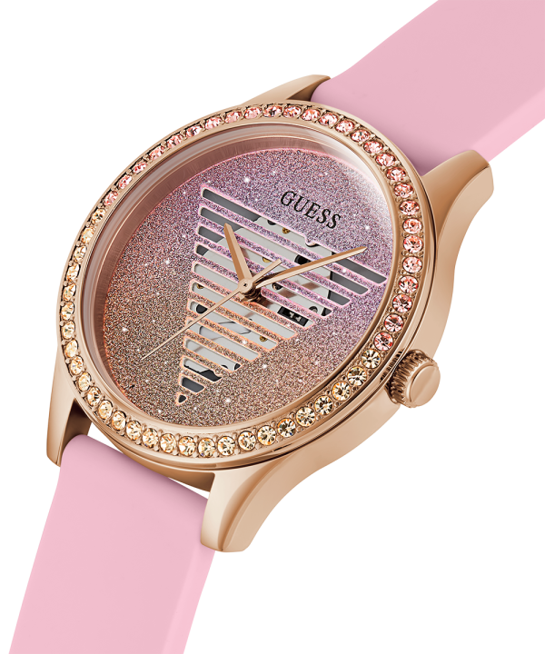 GUESS Ladies Pink Rose Gold Tone Analog Watch For Discount