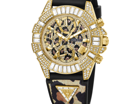 40th Anniversary Special Edition GUESS Ladies Leopard Gold Tone Multi-function Watch Sale