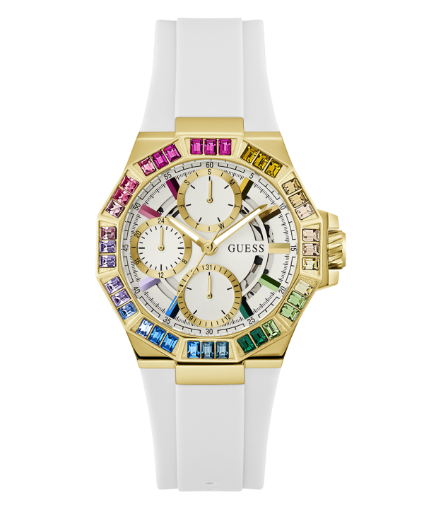 GUESS Ladies White Gold Tone Multi-function Watch For Cheap