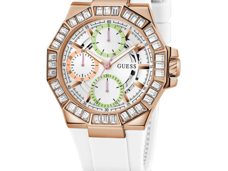 GUESS Ladies White Rose Gold Tone Multi-function Watch Supply