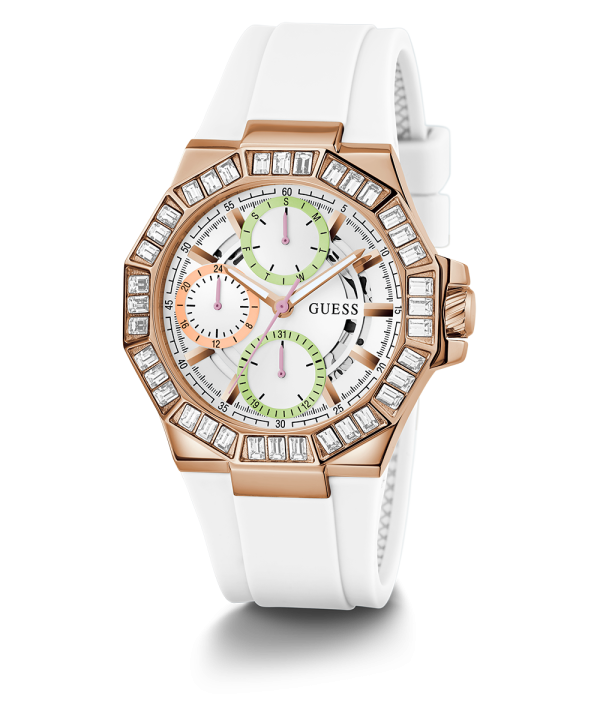 GUESS Ladies White Rose Gold Tone Multi-function Watch Supply