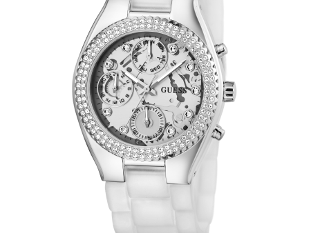 GUESS Ladies Clear Silver Tone Multi-function Watch Cheap