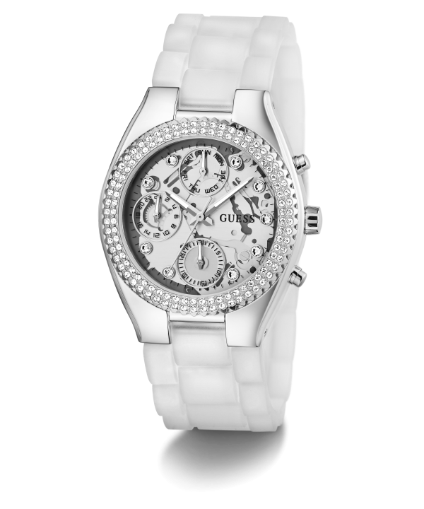 GUESS Ladies Clear Silver Tone Multi-function Watch Cheap