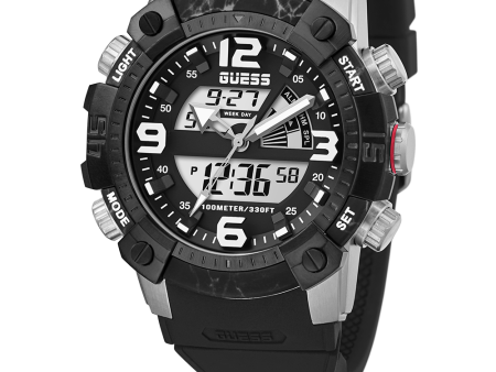 GUESS Mens Black Silver Tone Digital Watch Online now