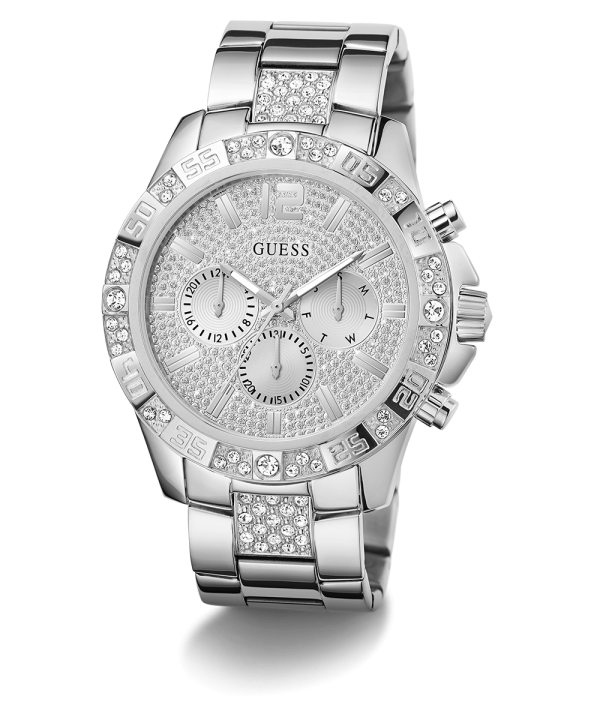 GUESS Mens Silver Tone Multi-function Watch Cheap