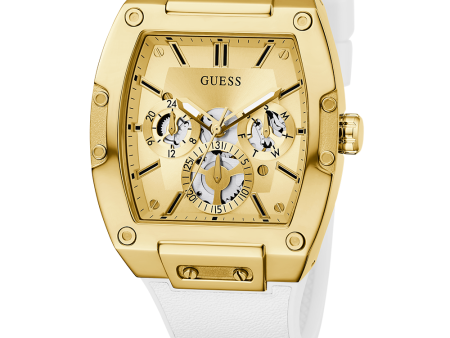 GUESS Mens White Gold Tone Multi-function Watch For Cheap