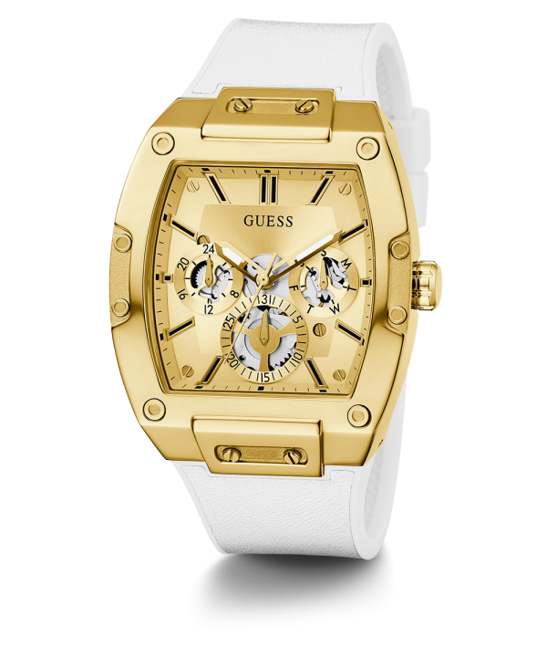 GUESS Mens White Gold Tone Multi-function Watch For Cheap