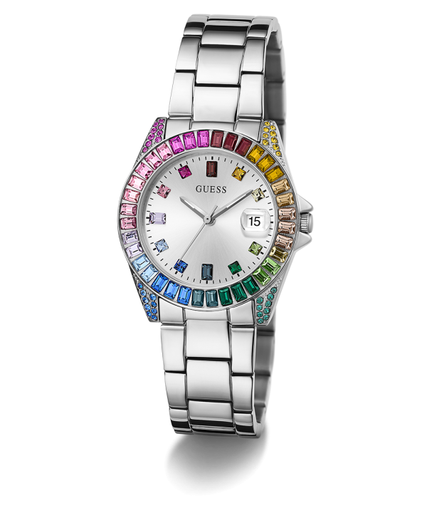 GUESS Ladies Silver Tone Day Date Watch Hot on Sale