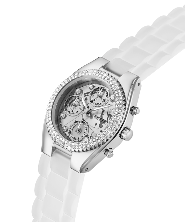 GUESS Ladies Clear Silver Tone Multi-function Watch Cheap