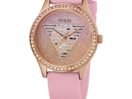 GUESS Ladies Pink Rose Gold Tone Analog Watch For Discount