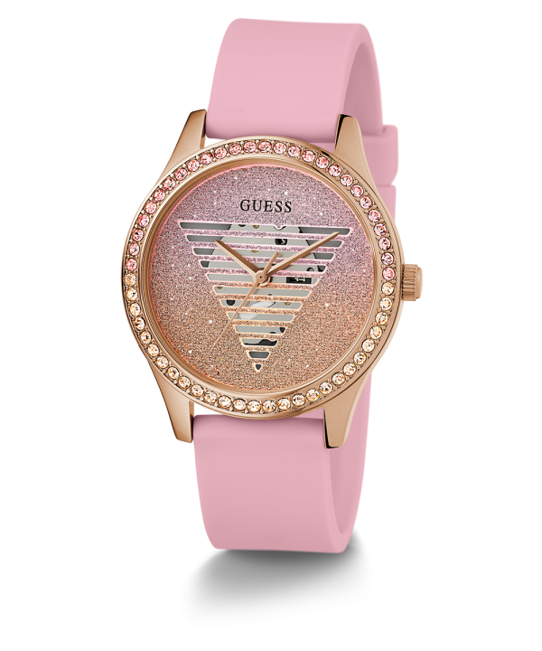 GUESS Ladies Pink Rose Gold Tone Analog Watch For Discount