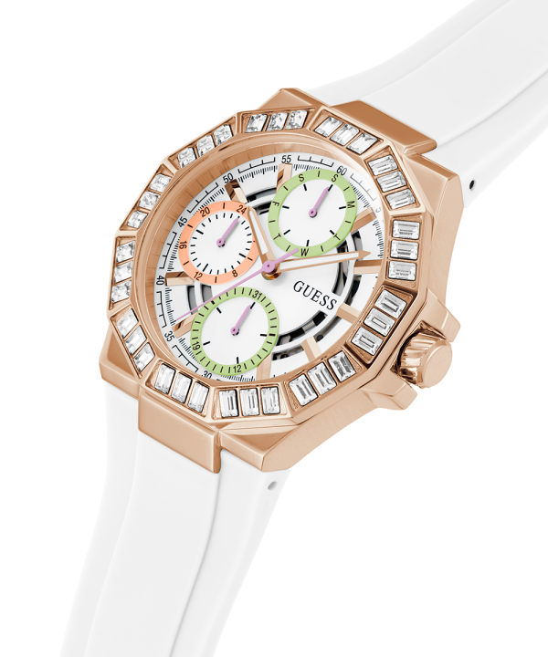 GUESS Ladies White Rose Gold Tone Multi-function Watch Supply