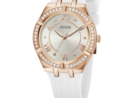 GUESS Ladies White Rose Gold Tone Analog Watch Fashion