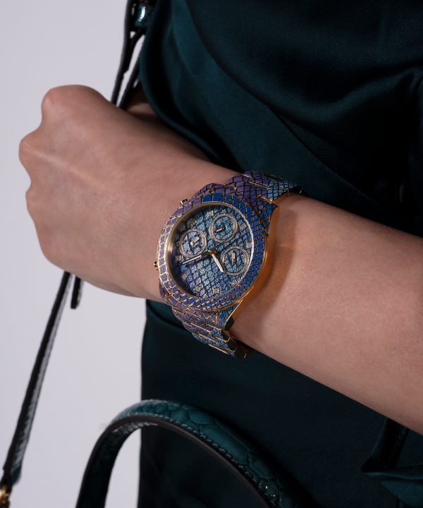 GUESS Ladies Blue Purple Gold Tone Multi-function Watch Online now