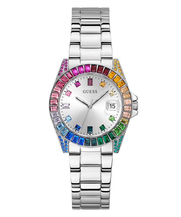 GUESS Ladies Silver Tone Day Date Watch Hot on Sale