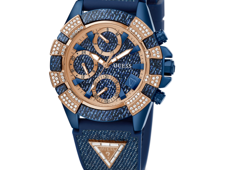 40th Anniversary Special Edition GUESS Ladies Blue Rose Gold Tone Multi-function Watch For Discount