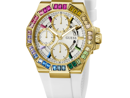 GUESS Ladies White Gold Tone Multi-function Watch For Cheap