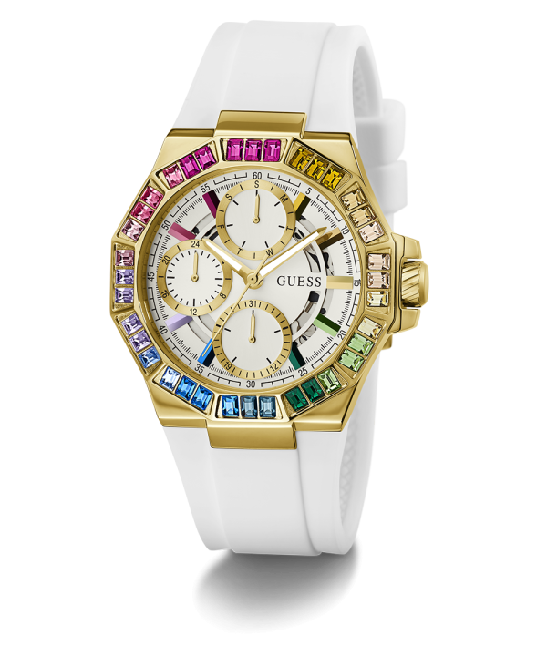 GUESS Ladies White Gold Tone Multi-function Watch For Cheap