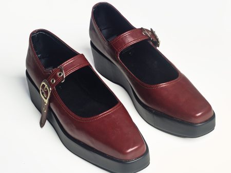 [ON HAND] Platform Mary Janes in Burgundy Online Hot Sale