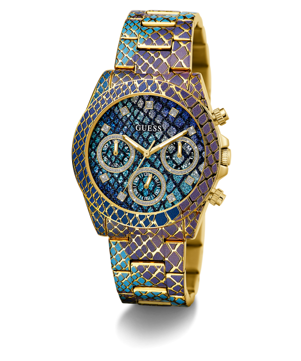 GUESS Ladies Blue Purple Gold Tone Multi-function Watch Online now