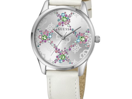 GUESS Ladies White Silver Tone Analog Watch Discount