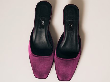 [ON HAND] Satin Mules in Plum For Discount