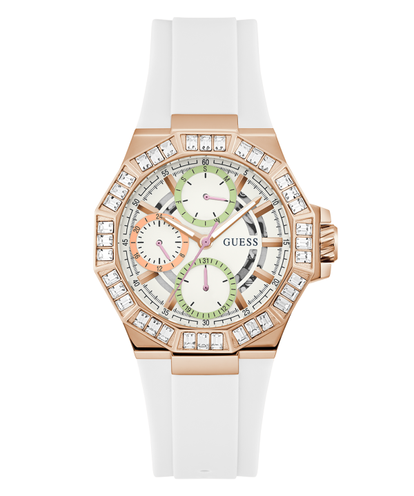 GUESS Ladies White Rose Gold Tone Multi-function Watch Supply