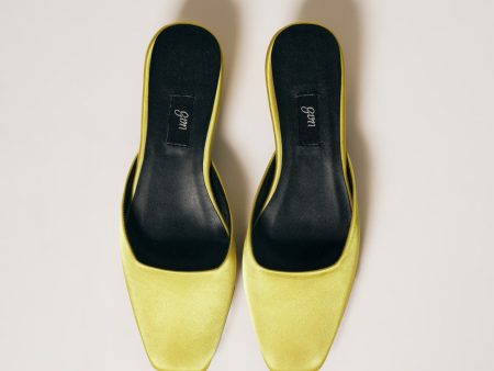 [ON HAND] Satin Mules in Chartreuse Discount