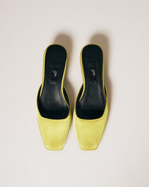 [ON HAND] Satin Mules in Chartreuse Discount