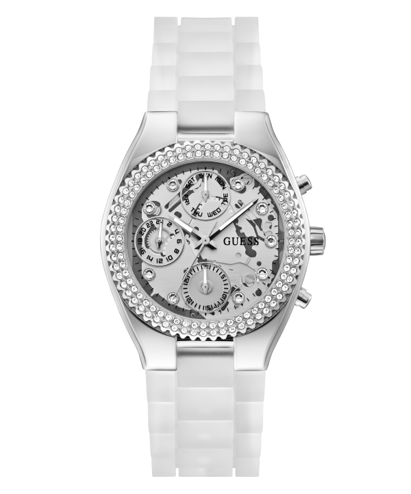 GUESS Ladies Clear Silver Tone Multi-function Watch Cheap