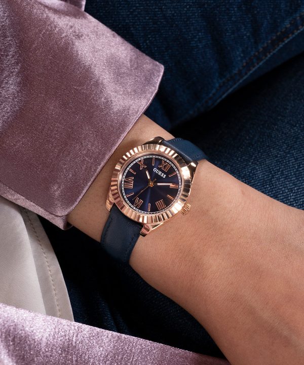 GUESS Ladies Blue Rose Gold Tone Analog Watch Online now