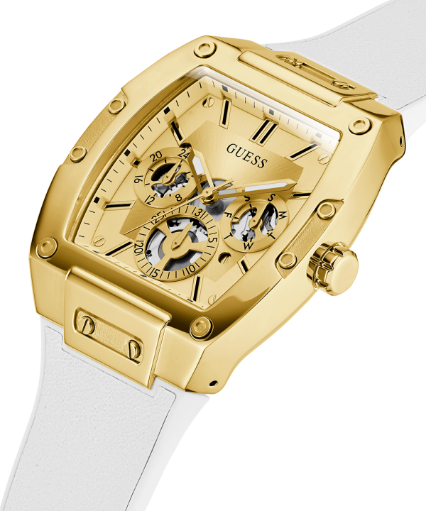 GUESS Mens White Gold Tone Multi-function Watch For Cheap