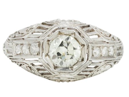 Art Deco Filigree Diamond Ring For Sale