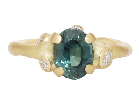 Oval Teal Sapphire Cluster Ring Fashion